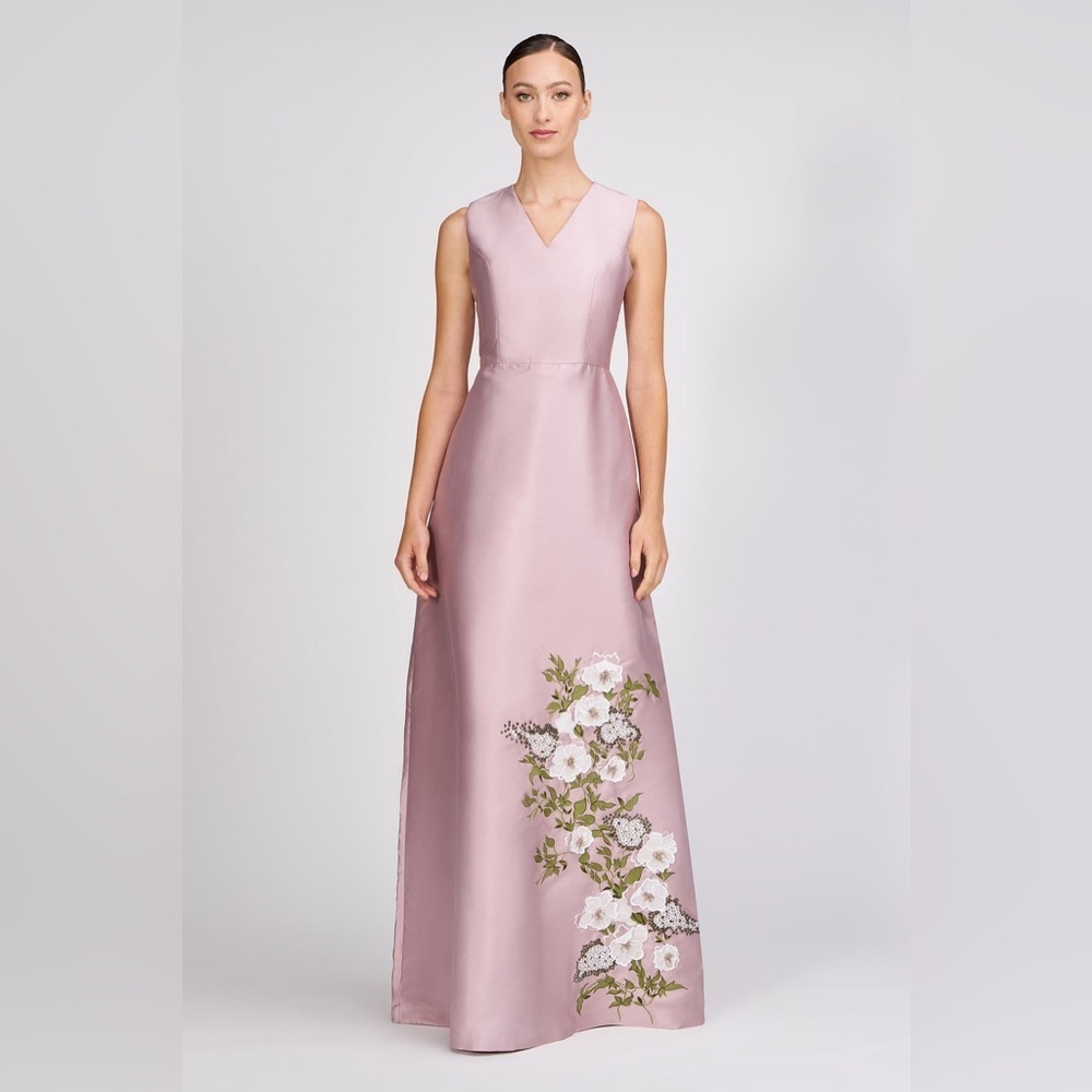 new Kay Unger Aurelia v neck mikado floral embellished gown in woodrose mauve